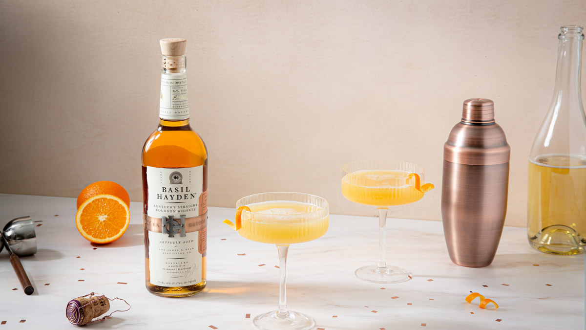 Basil Hyden Bottle and Cocktail glass on table