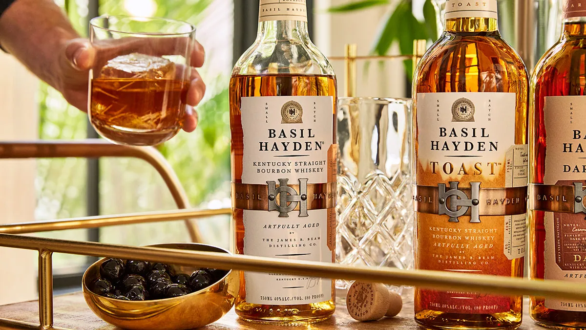 Basil Hayden bourbon bottles
