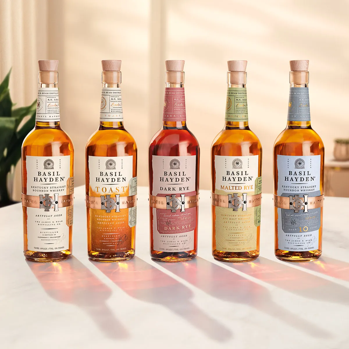  Selection bottles kentucky bourbon rye whiskey basil hayden